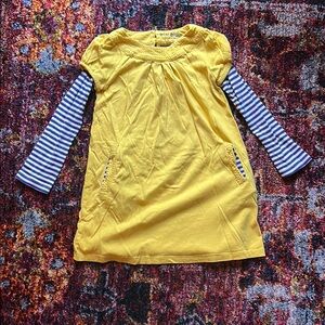 Mini Boden Yellow Dress with Blue Striped Sleeves, Girls Size 4-5Y